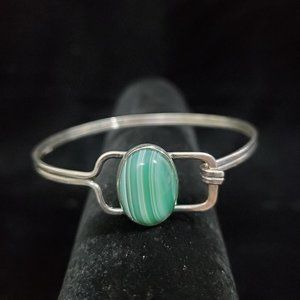 Vintage Peter Wittman Handcrafted Sterling Silver Malachite Bangle - 1970's
